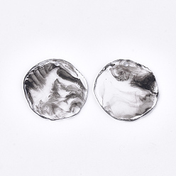 Clear Resin Pendants, Imitation Gemstone, Flat Round, Clear & Black, 40x38~39x2.5mm, Hole: 3mm