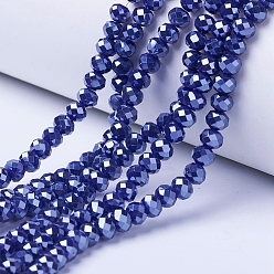 Azul de Medianoche Abalorios de vidrio electrochapa, lustre de la perla chapado, facetados, Rondana plana, azul medianoche, 10x8 mm, agujero: 1 mm, sobre 65~66 unidades / cadena, 20.8~21.2 pulgada (53~54 cm)