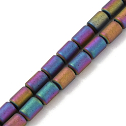 Rainbow Plated Electroplated Synthetic Non-magnetic Hematite Beads Strands, Frosted, Column, Rainbow Plated, 3.7~3.8x5.8~5.9mm, Hole: 0.8mm, about 65pcs/strand, 15.75''(40cm)