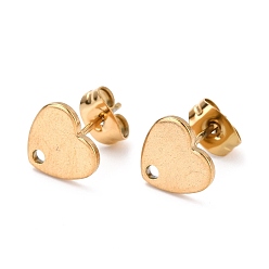 Real 18K Gold Plated Ion Plating(IP) 304 Stainless Steel Stud Earring Findings, with Ear Nuts, Heart, Real 18K Gold Plated, 12x9mm, Hole: 1.4mm, Pin: 0.7mm