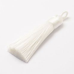 Blanco Decoraciones de colgante de borla de poliéster grandes, borla de seda de hielo, blanco, 60~67x8 mm, agujero: 5x7 mm