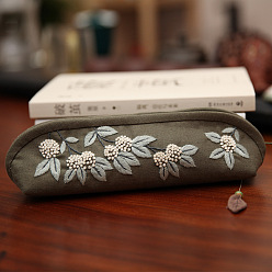 Caqui Oscuro Kit de bordado de caja de lápiz de patrón de flor de bricolaje, incluyendo agujas de bordar e hilo, tela de algodón, aro de bordado de plástico, caqui oscuro, 80x230x60 mm
