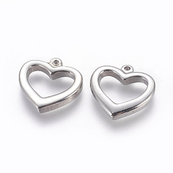 Stainless Steel Color 201 Stainless Steel Open Heart Pendants, Hollow, Stainless Steel Color, 21x21.5x4mm, Hole: 1.6mm