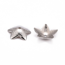 Stainless Steel Color 5-Petal Flower Smooth Surface 304 Stainless Steel Bead Caps, Stainless Steel Color, 7x7x2mm, Hole: 1mm