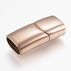 Or Rose 304 fermoirs magnétiques en acier inoxydable avec extrémités à coller, surface lisse, rectangle, or rose, 29x14x8.5mm, Trou: 6~7x12mm