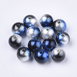 Azul de Medianoche Cuentas de perlas de imitación de plástico ABS del arco iris, gradiente de perlas de sirena, rondo, azul medianoche, 7.5~8x7~7.5 mm, Agujero: 1.6 mm, sobre 2000 unidades / 500 g