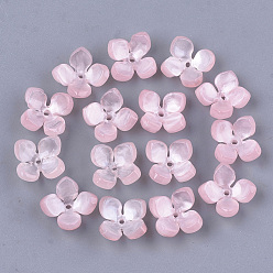 Pink Cellulose Acetate(Resin) Bead Caps, 4-Petal, Flower, Pink, 14x14x6mm, Hole: 1.2mm