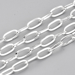 Plata 304 cadenas de clips de acero inoxidable, cadenas portacables alargadas estiradas, sin soldar, con carrete, el color plateado de plata, 12x6x1.2 mm, aproximadamente 32.8 pies (10 m) / rollo