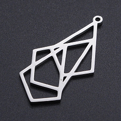 Stainless Steel Color 201 Stainless Steel Pendants, Origami, Rhombus, Stainless Steel Color, 35x17.5x1mm, Hole: 1.6mm