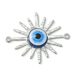 Platinum Brass Sun Connector Charms, Blue Resin Evil Eye Links, Platinum, 22.5x26.5x4mm, Hole: 1.2mm