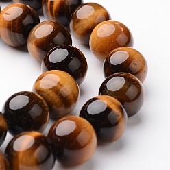 Tiger Eye Round Natural Tiger Eye Bead Strands, Grade A, 10mm, hole: 1mm, about 38~39pcs/strand, 15 inch