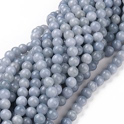 Light Blue Natural Yellow Jade Beads Strands, Dyed, Round, Light Blue, 8mm, Hole: 1mm, about 50pcs/strand, 15.75 inch