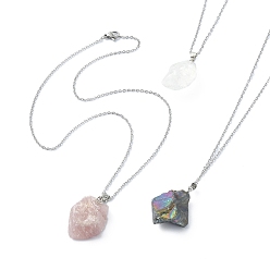 Mixed Stone Natural Mixed Gemstone Nugget Pendant Necklace with 304 Stainless Steel Chains, 17.52 inch(44.5cm)