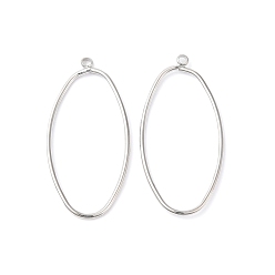 Real Platinum Plated Brass Open Back Bezel Pendants, Nickel Free, Oval, Real Platinum Plated, 39x19x1.5mm, Hole: 1.8mm