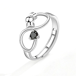 Черный Регулируемое кольцо бесконечности со стразами в цветовом стиле, Вращающееся кольцо из платиновой латуни с бусинами для успокаивающей медитации при беспокойстве, чёрные, размер США 8 (18.1 мм)