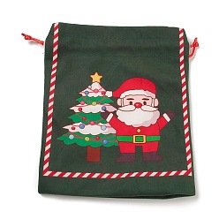 Santa Claus Sacs en tissu rectangulaires sur le thème de Noël avec cordon de jute, poches à cordon, pour emballage cadeau, le père noël, 19x16x0.6 cm