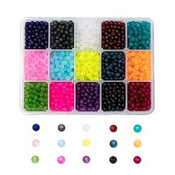Couleur Mélangete 15 couleurs perles de verre transparentes, pour la fabrication de bijoux en perles, givré, ronde, couleur mixte, 4mm, trou: 1.3~1.6 mm, sur 200 pcs / couleur, 15 couleurs, 3000 pcs / boîte