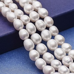White Natural Cultured Freshwater Pearl Beads Strands, Potato, White, 8~10x7~8mm, Hole: 0.5mm, about 40~41pcs/strand, 14.76~15.15 inch(37.5~38.5cm)