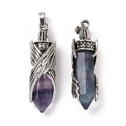 Fluorite Natural Fluorite Pendants, with Alloy Findings, Cadmium Free & Lead Free, Faceted, Bullet with Wing, 43.5~44x12.5~13x11.5~12mm, Hole: 7x5mm