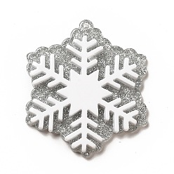 Blanc Pendentifs acryliques, avec de la poudre de paillettes, charme de flocon de neige, blanc, 45x38x4mm, Trou: 1.4mm