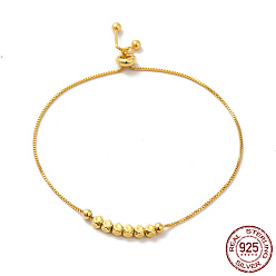 Real 18K Gold Plated 925 Sterling Silver Box Chains Slider Bracelets, with Polygon Beaded, Real 18K Gold Plated, 8-5/8 inch(22cm)