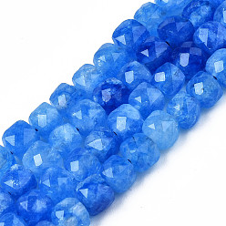 Azul Royal Perlas de cuarzo natural de hebras, teñido, facetados, cubo, azul real, 5.5x6x6 mm, agujero: 1 mm, sobre 61~62 unidades / cadena, 12.99 pulgada ~ 13.19 pulgada (33 cm ~ 33.5 cm)