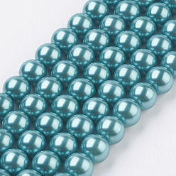 Deep Sky Blue Eco-Friendly Dyed Glass Pearl Round Beads Strands, Grade A, Cotton Cord Threaded, Deep Sky Blue, 10mm, Hole: 0.7~1.1mm, about 42pcs/strand, 15 inch