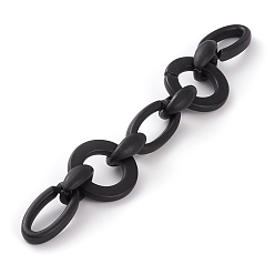 Black Handmade Opaque Spray Painted Acrylic Link Chains, with Spray Painted CCB Plastic Quick Link Connector, Black, 31.5x4.5mm, 23x16x9mm, 35x19x6mm,  39.37 inch(1m)/strand