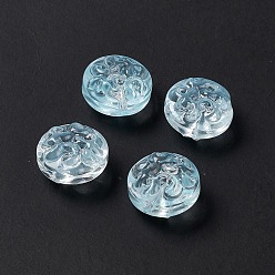 Sky Blue Transparent Spray Painted Glass Beads, Flat Round, Sky Blue, 13.5x8.5mm, Hole: 1.2mm