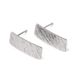Stainless Steel Color 304 Stainless Steel Stud Earring Finding, with Vertical Loops, Marble Textured Rectangle, Stainless Steel Color, 20x8mm, Hole: 2.5mm, Pin: 0.8mm