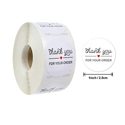 White Thank You Stickers Roll, Self-Adhesive Kraft Paper Gift Tag Stickers, Adhesive Labels, White, 25mm, about 500pcs/roll