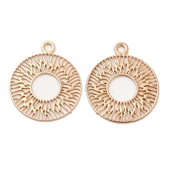 Light Gold Long-Lasting Plated Brass Filigree Charms, Flat Round Charm, Light Gold, 14x12x0.3mm, Hole: 1mm