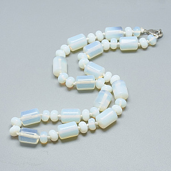 Opalite Opalite Beaded Necklaces, with Alloy Lobster Clasps, Column, 18.1 inch~18.5  inch(46~47cm), Column: 13~14x10mm