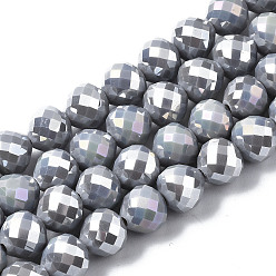 Gray Electroplate Glass Beads Strands, AB Color Plated, Faceted, Teardrop, Gray, 8mm, Hole: 1.6mm, about 69~70pcs/strand, 20.79~22.05 inch(52.8cm~56cm)