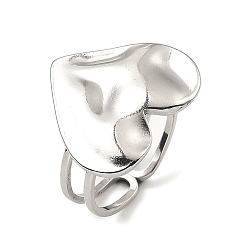 Stainless Steel Color 304 Stainless Steel Open Cuff Rings, Hammered Heart, Stainless Steel Color, US Size 6 1/2(16.9mm)