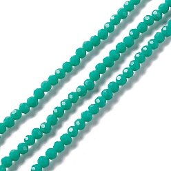 Turquoise Faceted(32 Facets) Glass Beads Strands, Round, Turquoise, 4mm, Hole: 1mm, about 99~107pcs/strand, 14.09~15.43''(35.8~39.2cm)