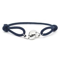 Prussian Blue 316L Surgical Stainless Steel Charm Bracelets, with Polyester Cord, Prussian Blue, 7-7/8 inch(20cm)