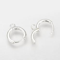 Silver Brass Hoop Earrings, Silver, 14~16x12~13mm, Hole: 2mm, Pin: 0.8mm