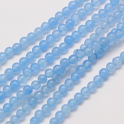 Bleu Clair Jade blanc naturel rangées de perles rondes, teint, bleu clair, 3mm, Trou: 0.8mm, Environ 110 pcs/chapelet, 15~15.5 pouce