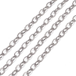 Stainless Steel Color 304 Stainless Steel Cable Chains, Soldered, Flat Oval, Stainless Steel Color, 4x3mm
