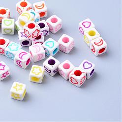 Mixed Color Craft Acrylic Beads, Cube, Mixed Color, 5.5~6x5.5~6x5.5~6mm, Hole: 3mm, about 2800pcs/500g