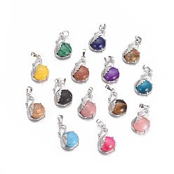 Mixed Stone Natural & Synthetic Mixed Gemstone Pendants, with Platinum Tone Brass Findings, Swan, 30.8x18.8x8.5mm, Hole: 7x5mm