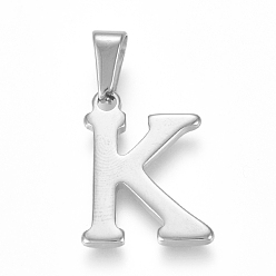 Letter K 304 colgantes de acero inoxidable, color acero inoxidable, letter.k inicial, 20x15x1.8 mm, agujero: 3x7 mm