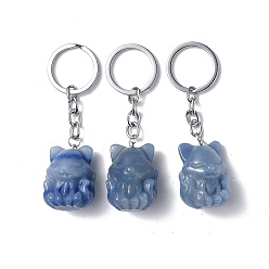 Aventurine Bleue Porte-clés en aventurine bleue naturelle, avec des fermoirs porte-clés en fer, fox, 8 cm