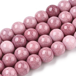 Pale Violet Red Opaque Crackle Glass Round Beads Strands, Imitation Stones, Round, Pale Violet Red, 10mm, Hole: 1.5mm, about 80pcs/strand, 30.31~31.10 inch(77~79cm)