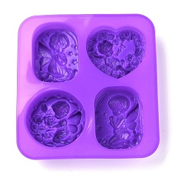 Púrpura Moldes de silicona ángel, moldes de grado alimenticio, para decoración de pasteles diy, vela, chocolate, caramelo, jabón, púrpura, 177x165x28 mm, diámetro interior: 68~77x57.5~74 mm