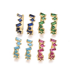 Mixed Color Cubic Zirconia Star Cuff Earrings, Real 18K Gold Plated Brass Jewelry for Non Piercing, Lead Free & Cadmium Free, Mixed Color, 16x13x5mm, Inner Diameter: 9mm