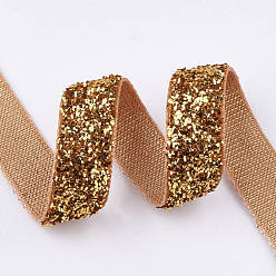 Dark Goldenrod Glitter Sparkle Ribbon, Polyester & Nylon Ribbon, Dark Goldenrod, 3/8 inch(9.5~10mm), about 50yards/roll(45.72m/roll)