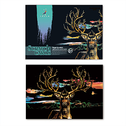Deer Scratch Rainbow Painting Art Paper, DIY Scratchboard with Paper Card and Sticks, Deer Pattern, 40.5x28.5cm, 2pcs/set
