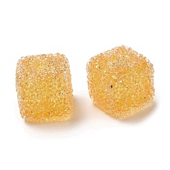 Gold Resin Beads, with Rhinestone, Drusy Cube, Gold, 16x16x16mm, Hole: 3.6mm